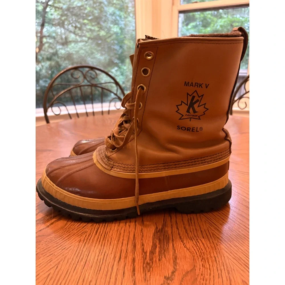 Sorel Mark V Duck Boots Mens Brown Leather Rubber Made in Canada Vintage
